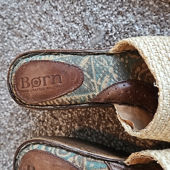 Born Woven Raffia & Patterned Blue-Tan Wedge Sandals - Picture 6 of 8